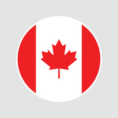 The flag of Canada. Flag icon. Standard color. Round flag. Computer illustration. Digital illustration. Vector illustration.	