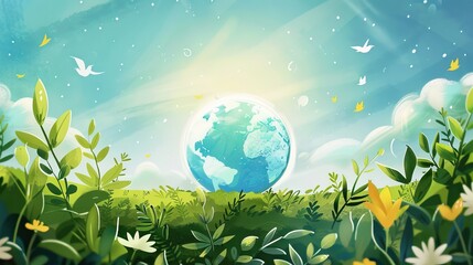 Obraz premium earth cartoon ilustration blue sky 2