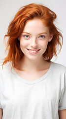 Fototapeta premium closeup portrait of amazing young red hair woman attractive appearance isolated over colorful background