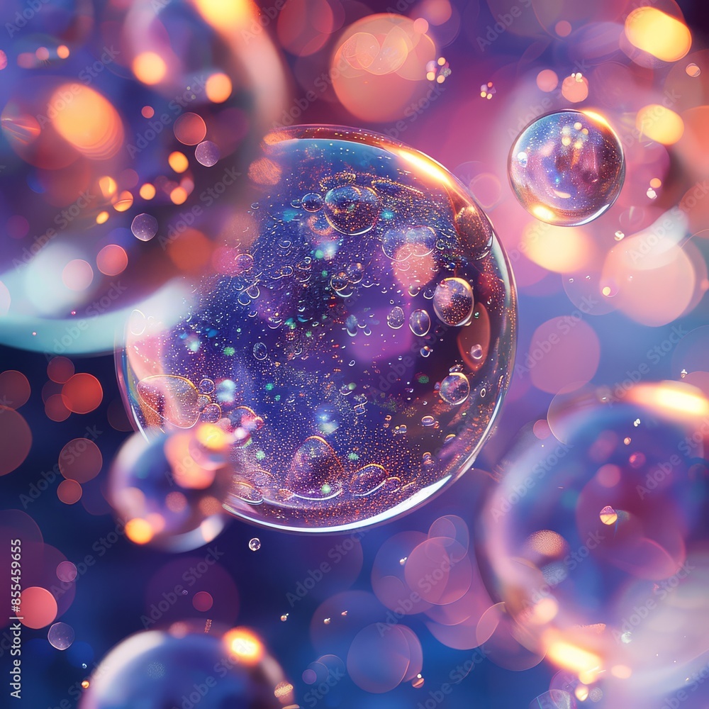 Poster shiny circles float on an abstract blue background