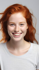 Fototapeta premium closeup portrait of amazing young red hair woman attractive appearance isolated over colorful background