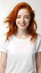 Fototapeta premium closeup portrait of amazing young red hair woman attractive appearance isolated over colorful background