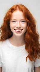 Fototapeta premium closeup portrait of amazing young red hair woman attractive appearance isolated over colorful background