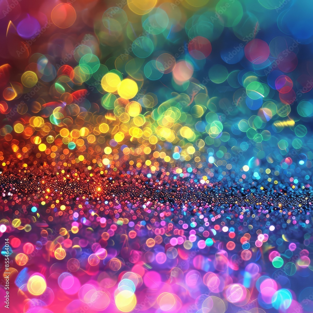 Poster festive party design with abstract christmas background illuminated by colorful bokeh lights