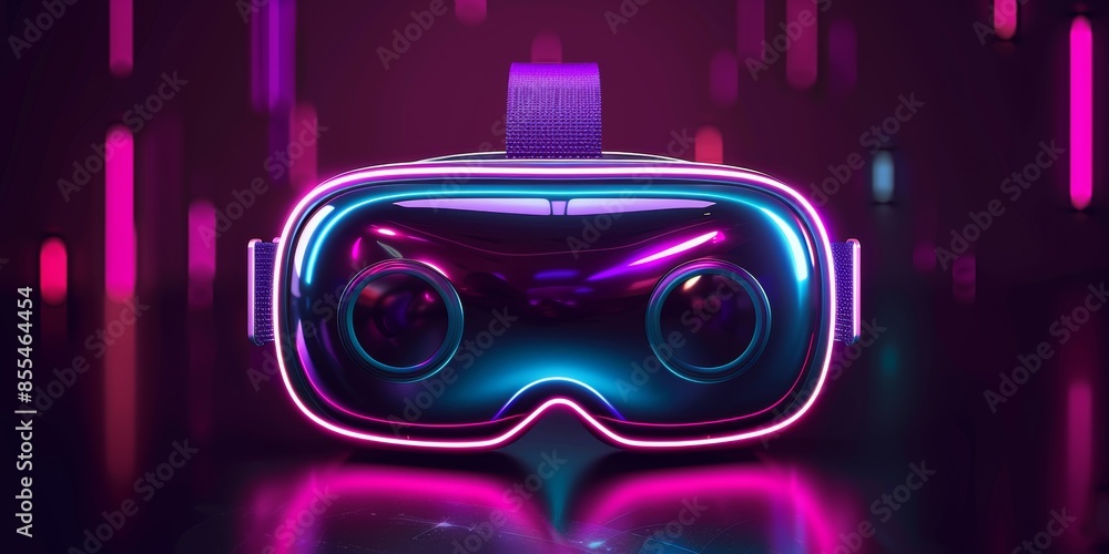 Wall mural a virtual reality headset with a purple strap is on a table.