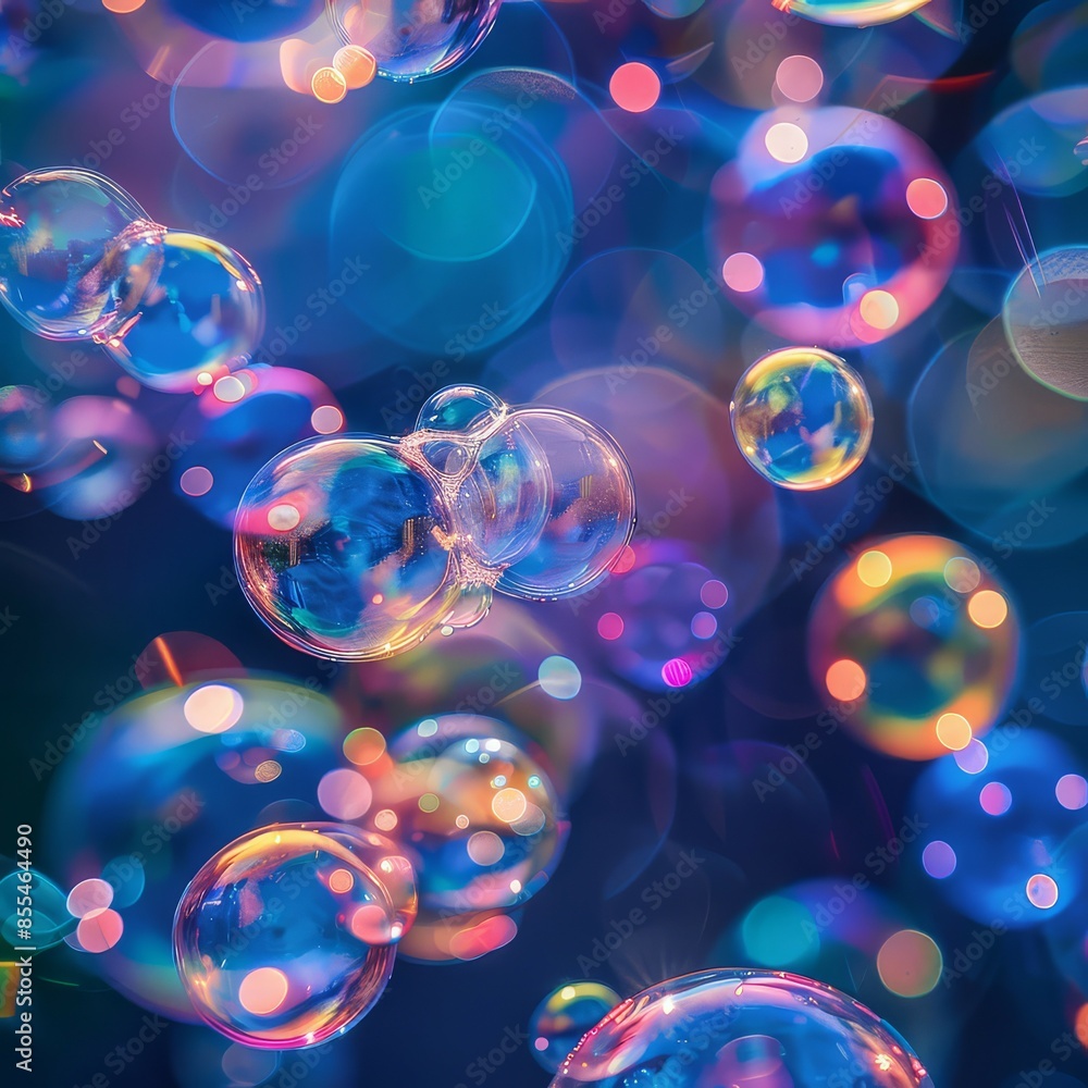 Aufkleber glowing circles create bubble like patterns on blue background