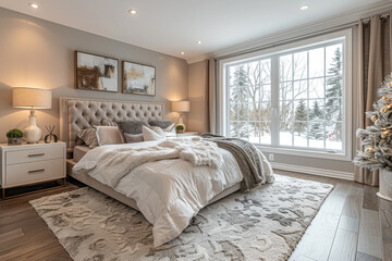 Fototapeta premium White and Gray Minimalistic Bedroom