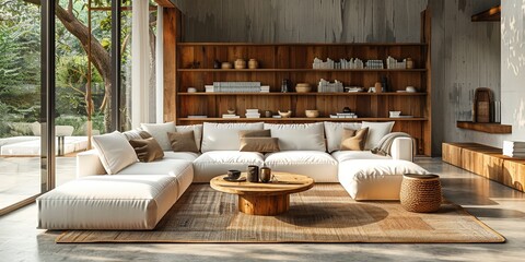 Modern Living Room with Wooden Accents and Natural Light