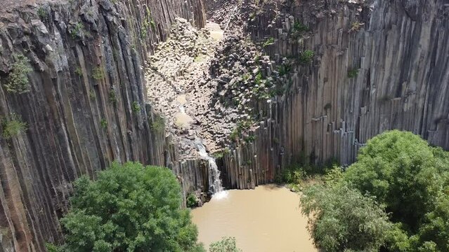 Drone photography of basaltic prisms on a sunny afternoon in Huasca de Ocampo, Hidalgo, Mexico