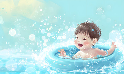 toddler or baby doing activities happily and having fun.