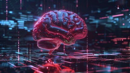 Human brain on technology background