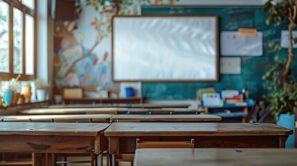 Blank Advertisement Panel in Educational Setting for Personalized Messages | Suitable for School Marketing Materials