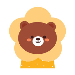 cute hand drawing cartoon bear with flower hat. cute animal doodle sticker