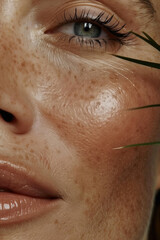 Ultra-Detailed Close-Up Photo of a Middle-Aged Woman's Face Highlighting Pristine, Healthy Skin