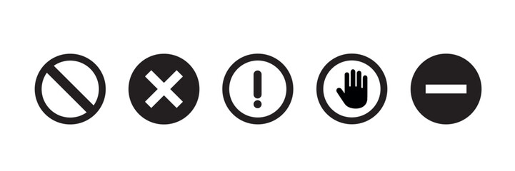 Fototapeta premium A set of icons for red warnings and dangers. exclamation, cross mark, stop mark.