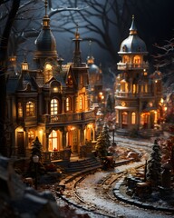 A small Christmas village made in miniature.