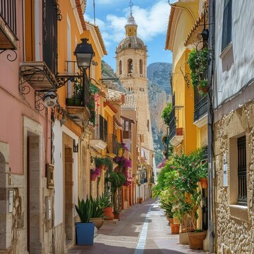 Fototapeta Picturesque old town of Calpe with charming streets and historic buildings, Comunidad Autonoma de Valencia