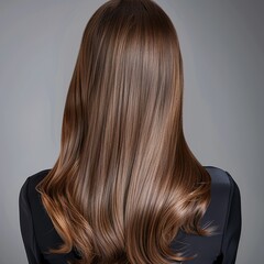 Fototapeta premium Rear view of a woman with glossy hair in a professional studio environment, hair care concept