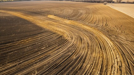 Naklejka premium Aerial view of farmland with plowed fields ready for spring planting