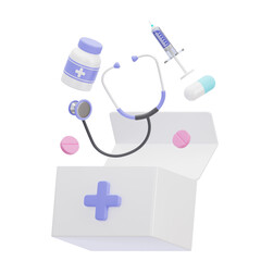 3D first aid kit with medicines 