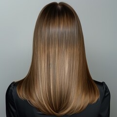 Fototapeta premium Woman showcasing her shiny, well-maintained hair from the back in a professional studio