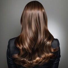 Naklejka premium Woman showcasing her shiny, well-maintained hair from the back in a professional studio
