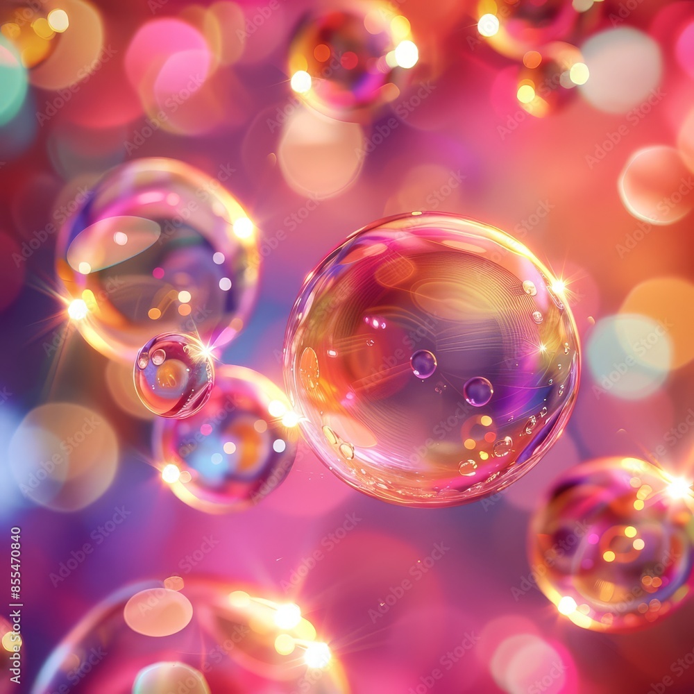 Poster Clean background with floating colorful circles and spheres