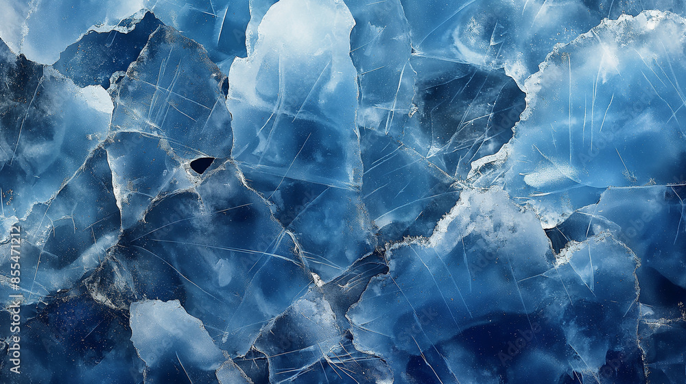 Poster Frozen lake surface forming abstract shapes with cracks and lines