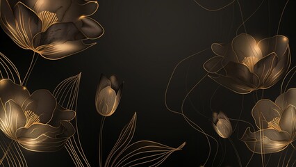 Abstract art background with gold line pattern botanical leaf flower art organic shape and watercolour