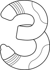 3 Three Crayon Outline Doodle Number
