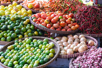 Vegetable are sold in traditional market. Raw food ingredients
