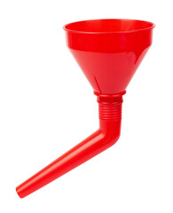 Plastic funnel liquid on white background