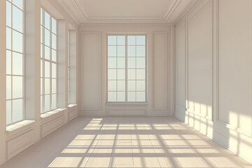 Fototapeta premium Empty room with white walls and wooden floor
