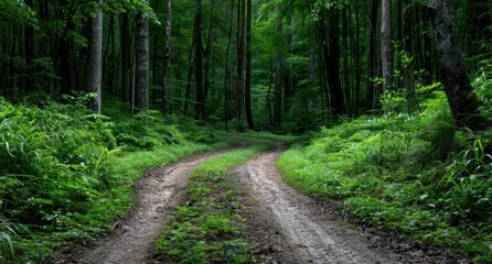 Naklejka premium Lush green forest path