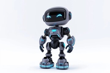 Cute robot character standing isolated on a white background, perfect for concepts related to technology and future innovations.

