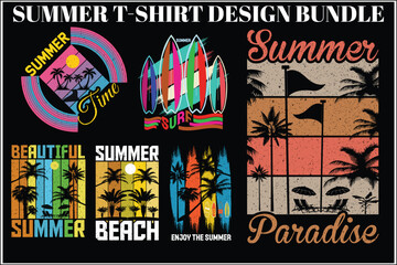 Summer T-shirt Design Bundle. Summer Beautiful T-shirt Design.