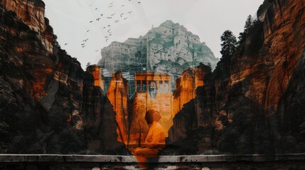  An illustration of a lively harbor, with boats and seagulls, on paper with rich colors, a maritime map overlay, in a panoramic view,