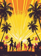 A vector background design for an event poster with dancing girls silhouettes