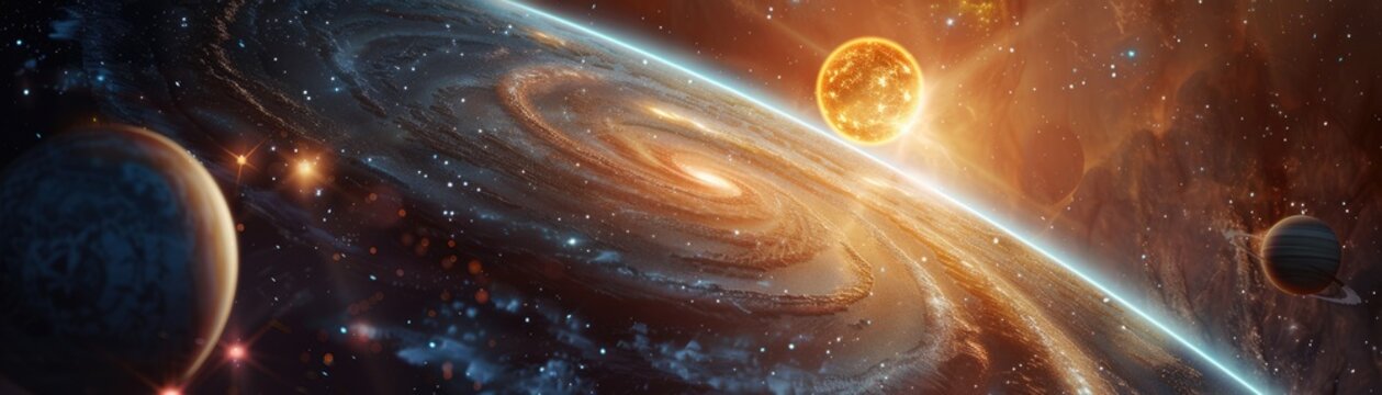 Astronomy, with a detailed model of the solar system, in a planetarium focus on, celestial understanding, ethereal, overlay, planetarium backdrop