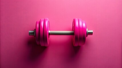 Vibrant pink background features a solitary dumbbell, symbolizing a commitment to fitness and regular exercise, amidst a subtle hint of athletic lifestyle.,hd 8k