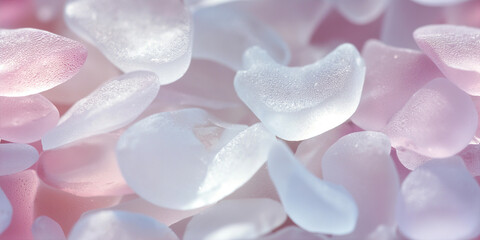 Obraz premium A close-up of light mauve sea glass, frosted and smooth. which is artificial, high quality, clean and beautiful. it is mixed frosted, semi-transparent, clear, and has smooth edges. soft and dreamy