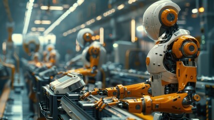 Fototapeta premium A robot is working on a machine in a factory