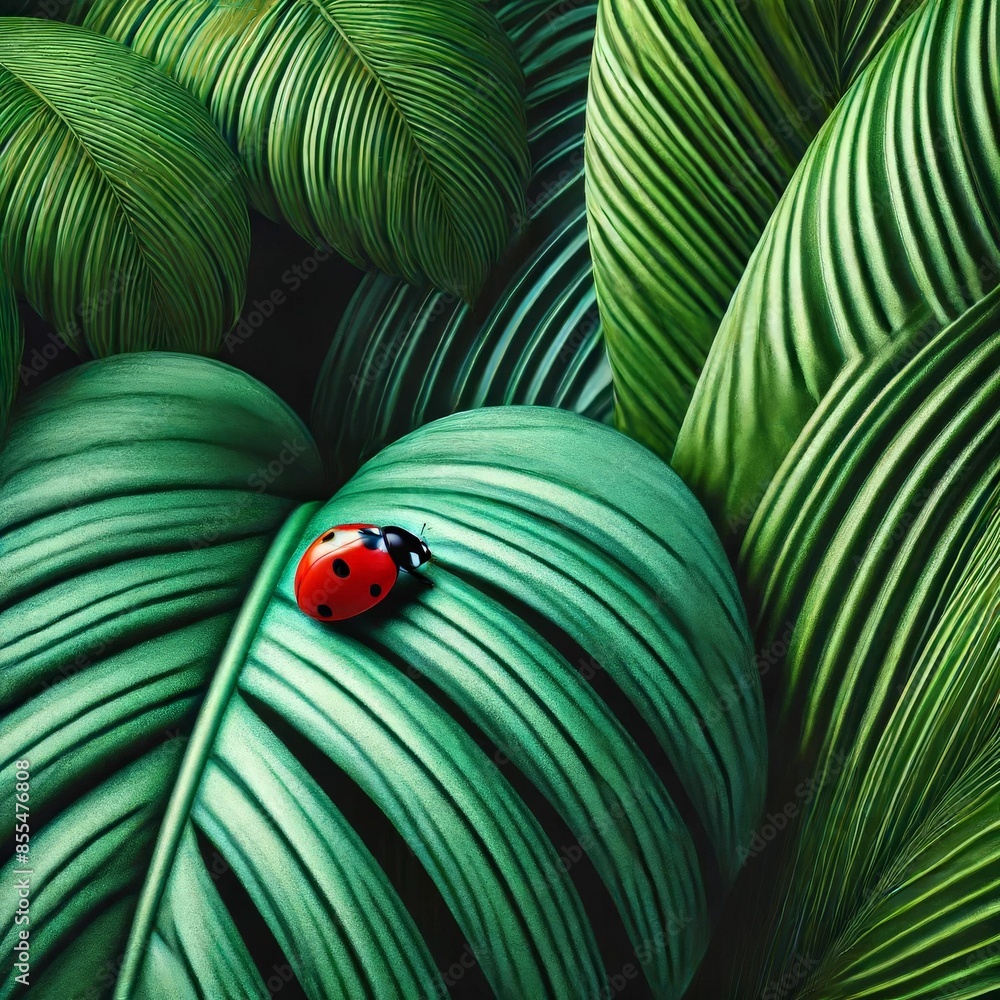 Poster AI generated illustration of a close-up view of tropical plants with lush, dark green leaves