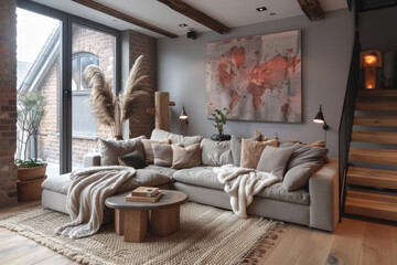 Gray Living Room with Rustic Decor
