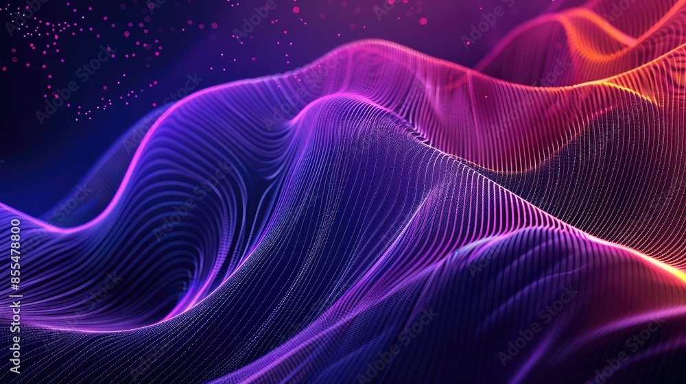 Poster colorful 3d rendering of a mountainous landscape with glowing particles. aig51a.