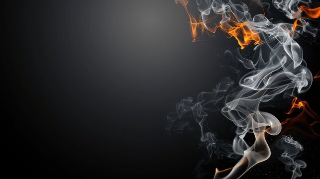 Dark background with a large, abstract formation of smoke or mist on the right side
