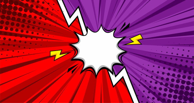 Versus comic frame. Vs comics book clash frames on halftone stripes background vector template.