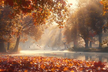 Autumn Forest, Sun light rays Through Trees, Fall Foliage, peace, hope