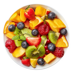 Fruit salad on white on white background.
Fruit salad isolated on transparent background.