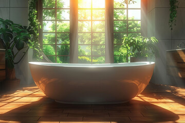 Fototapeta premium Bright White Bathroom with Tub